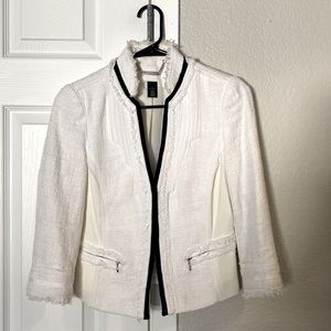 0 White White House Black Market Collarless Embellished Blazer